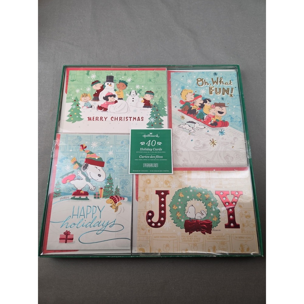 Peanuts Hallmark, Christmas Holiday Cards, Set Of 40, Assorted, NEW